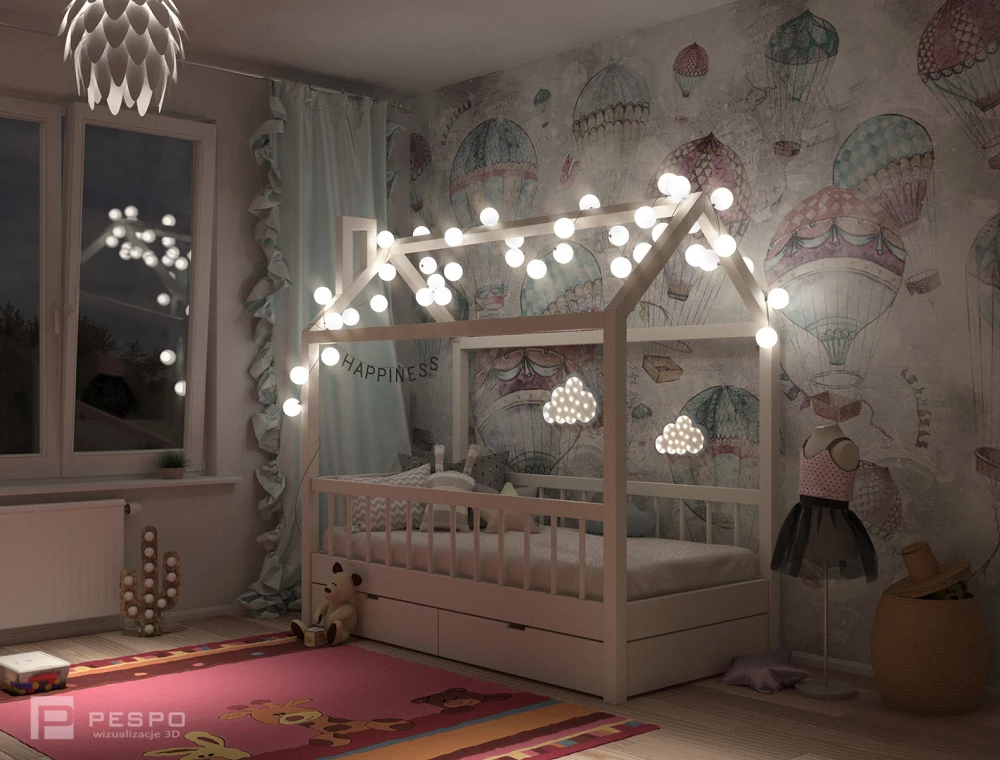 Wizualizacja produktowa łóżeczka dziecięcego typu domek | Pesponet