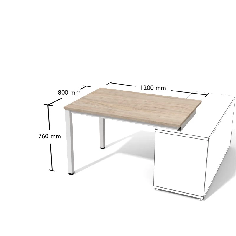 Biurko z dwoma metalowymi nogami o przekroju kwadratowym. Wsparte na kontenerze podporowym. Długość biurka 120cm.