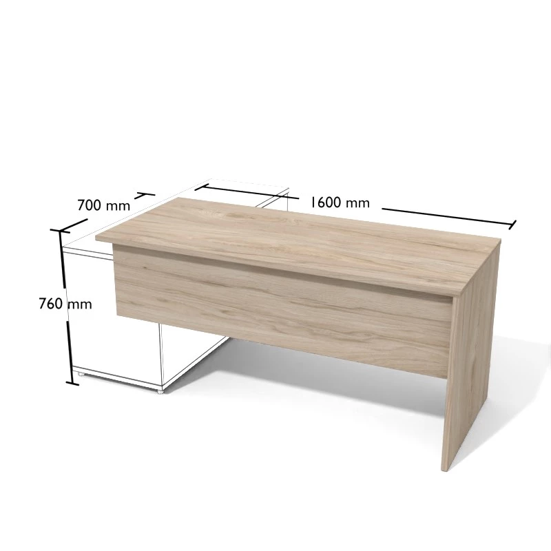 Biurko prostokątne o długości 160cm. Do stosowania razem z kontenerem podporowym.