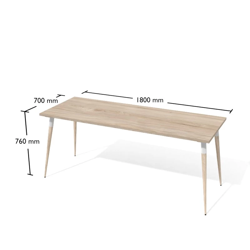 Nowoczesne i designerskie biurko proste na ukośnych nogach wykonanych z toczonego drewna bukowego. Wymiary biurka 180x70 cm