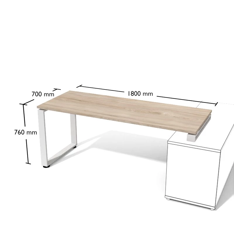 Biurko 180x70cm na metalowej nodze malowanej proszkowo na kolor biały. Blat z płyty o grubości 25mm.