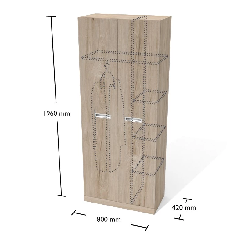 Rysunek szafy ubraniowoaktowej wraz z wymiarami